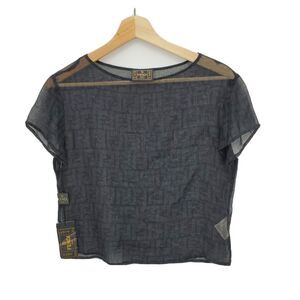 New Fendi Womens Zucca Monogram FF Sheer Top Blouse Black Size IT 42 US 8